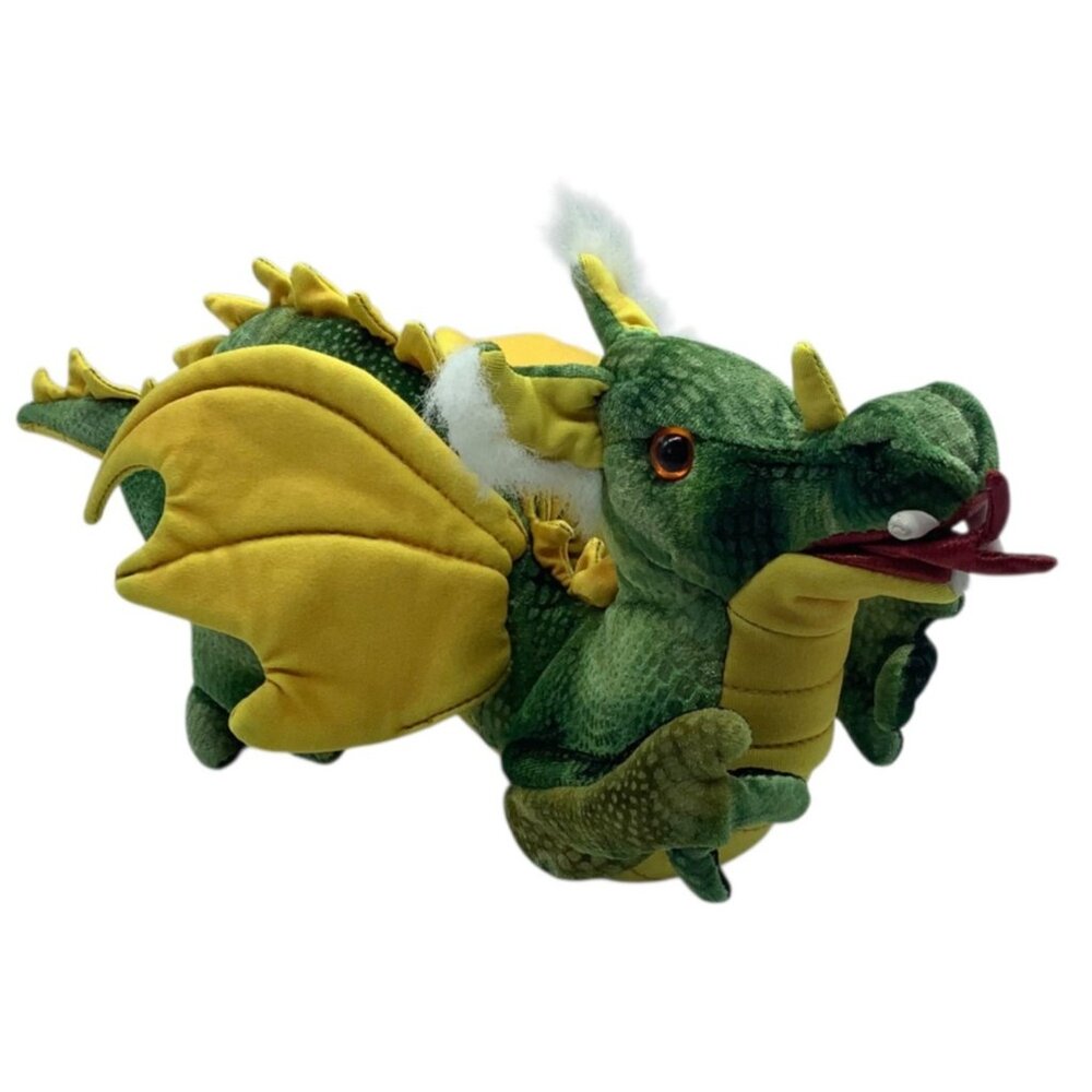 Folkmanis Plush Dragon Hand Puppet‎ Stuffed Animal Toy Green 14" Gold Furry Ears